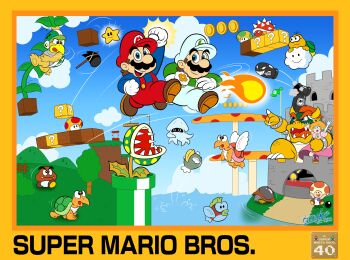 1up_mushroom ?_block absurdres beanstalk block_(object) blonde_hair blooper_(mario) blue_eyes blue_shirt blue_sky bowser brick_block brothers brown_hair browneyearts bullet bullet_bill buzzy_beetle castle cheep_cheep claws cloud coin cover crown dress facial_hair fangs fire_flower fireball fish flag flagpole flower gloves goomba grass green_shirt hammer hammer_bro hat helmet highres jumping kidnapped kingdom koopa_paratroopa koopa_troopa lake lakito lakitu's_cloud lava lava_bubble luigi mario mario_(series) mountain mushroom mustache nintendo orange_hair overalls pink_dress pipe piranha_plant plant platform princess princess_peach red_hat red_overalls shell shirt shoes siblings sky smile spikes spiny squid star super_mario_bros._1 super_mushroom super_star_(mario) toad_(mario) trampoline tree turtle white_hat white_overalls wings