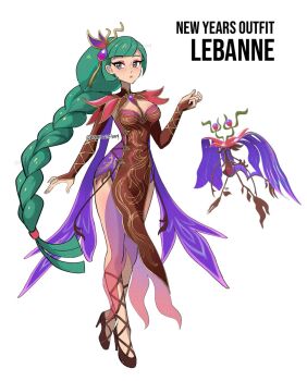  1girl alternate_costume artist_name blunt_bangs braid braided_ponytail breasts brown_dress chest_jewel china_dress chinese_clothes chinese_new_year cleavage_cutout clothing_cutout cosplay dragalge dragalge_(cosplay) dragon_print dress eyeshadow gem_hair_ornament gen_6_pokemon green_hair hair_ornament highres leafy_seadragon lebanne_(pokemon) long_braid long_hair makeup medium_breasts mega_dragalge mega_dragalge_(cosplay) nintendo pink_lips pokemon pokemon_legends:_z-a print_dress red_eyeshadow red_trim rhymewithray solo tsurime twitter_username veil yellow_trim 