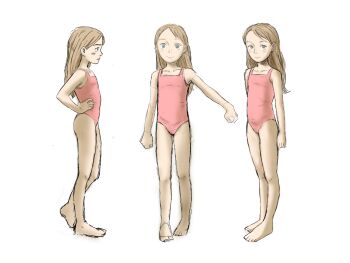  1girl ann's_forbidden_memories ann_(pokoro) blonde_hair flat_chest green_eyes official_art pokoro profile reference_sheet skinny swimsuit  rating:Sensitive score:9 user:nekoji