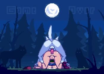  1girl 3boys anal animal animal_penis animated bestiality breasts cum cum_in_ass defeat doggystyle ejaculation erection forest game_over high_heels knotted_penis knotting mega_blue_ball moon multiple_boys nature night original outdoors penis pixel_art pussy rape sex sex_from_behind tagme video 