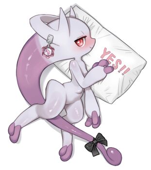  black_bow bow colored_skin gen_1_pokemon head_tail legendary_pokemon mega_mewtwo_y mega_pokemon mewtwo nintendo no_humans pokemon pokemon_(creature) purple_skin red_eyes simple_background solo tail tail_bow tail_ornament tosx white_background yes yes-no_pillow 