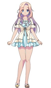  10s 1girl blonde_hair blue_eyes bracelet collarbone dress earrings female_focus fingernails frills full_body gushiken_shupe jewelry long_hair necklace official_art ongaku_shoujo shoes short_sleeves smile solo standing transparent_background wavy_hair  rating:Sensitive score:3 user:Collector-chan