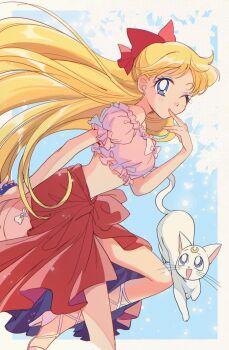  1girl aino_minako artemis_(sailor_moon) bishoujo_senshi_sailor_moon blonde_hair blue_eyes cat highres one_eye_closed suzuki_(2red_moon3) tagme  rating:Sensitive score:10 user:TOSJedi
