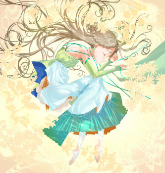  1girl absurdres bare_shoulders barefoot braid closed_eyes detached_sleeves dress fetal_position flower full_body gakuen_idolmaster grey_hair hair_spread_out highres idolmaster long_hair profile shinosawa_hiro solo superhoikoro 