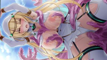  1girl arms_up blonde_hair blush breasts censored chest_jewel clothing_aside detached_sleeves etheria_(seimetsu_reiki_etherea) game_cg garter_straps green_eyes hat hinase_sheffield_kamishirouzu huge_breasts kutan lactation large_breasts large_variant_set long_hair magical_girl mosaic_censoring nipples non-web_source official_art open_mouth panties panties_aside pole rape restrained seimetsu_reiki_etherea self-datamine slime_(substance) solo tentacle_sex tentacles thighhighs underwear vaginal variant_set white_panties white_thighhighs yellow_eyes 