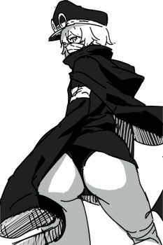  ass bandages_over_mouth drawfag from_behind gunko hat long_sleeves looking_back one_piece panties sleeves_past_wrists source_request thong underwear  rating:Questionable score:31 user:Xalrun