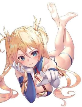  1girl ass blonde_hair blue_eyes feet smile suigetsu_(hjs1106)  rating:Sensitive score:4 user:boznsj3