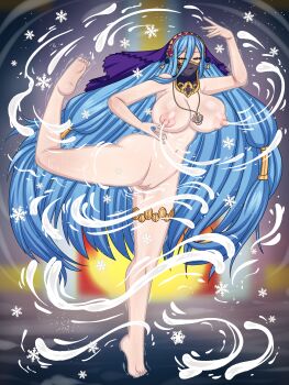  1girl azura_(fire_emblem) azura_(lady_of_ballads)_(fire_emblem) barefoot blue_hair breasts clitoris commission covered_in_milk dancer dancer_outfit dancing female_focus fire_emblem fire_emblem_fates fire_emblem_heroes highres huge_breasts jewelry lactation large_areolae long_hair long_nipples looking_at_viewer loutani magic milk milk_stream milkbending mouth_veil nintendo nipples nude pendant perky_breasts pole pole_dancing princess puffy_nipples pussy pussy_juice snowflakes solo story_at_source stripper_pole tagme thick_thighs thighs veil very_long_hair wide_hips yellow_eyes 