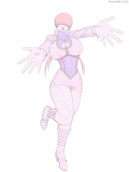  1girl boots breasts cleavage_cutout clothing_cutout dress hands_up huge_breasts jacket large_breasts long_hair long_sleeves pale_skin ponytail r_ytasl red_hair shermie_(kof) skirt smile smiley_face the_king_of_fighters thick_thighs thighs twintails  rating:Explicit score:1 user:R212299KOF