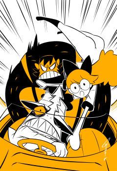  1boy 1girl bottomless car driving highres machspeed_(character) motor_vehicle se-chan sex_&amp;_violence_with_machspeed sex_and_violence_with_machspeed steel_core steel_core._(artist) steel_core_(jim) violence_(character) 