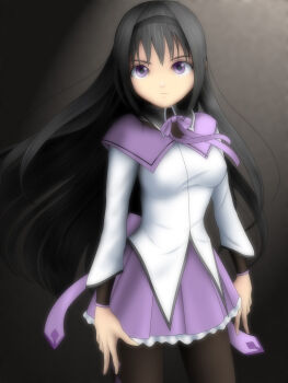  10s 1girl akemi_homura black_hair broken_glass female_focus glass hairband highres hourglass long_hair long_sleeves mahou_shoujo_madoka_magica naturaldays pantyhose purple_eyes skirt solo very_long_hair  rating:Sensitive score:3 user:RukaErika