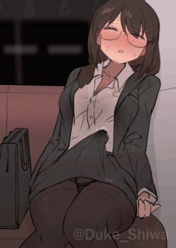 1futa animated animated_gif black_panties black_pantyhose blush breasts briefcase brown_hair bulge cleavage closed_eyes cum cum_in_clothes cum_on_body cum_on_legs cum_through_clothes ejaculation ejaculation_under_clothes erection erection_under_clothes formal_clothes futanari glasses handsfree_ejaculation jacket long_hair office_lady orgasm original panties panties_under_pantyhose pantyhose pencil_skirt precum precum_through_clothes shirt shiwa_kou sitting skirt sleeping solo suit suit_jacket surprised sweat tagme train_interior unbuttoned_jacket underwear wet_dream white_shirt rating:Explicit score:810 user:Starbase_74_User