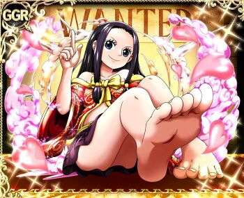  1girl aged_down barefoot black_hair boa_hancock feet female_focus foot_focus full_body highres loli looking_at_viewer one_piece one_piece_treasure_cruise perspective smile soles solo toes  rating:Sensitive score:59 user:Narukovore