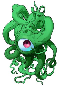  1boy absurdres bengus colored_skin from_above game_cg green_skin highres male_focus marvel marvel_super_heroes_vs._street_fighter marvel_vs._capcom monster non-web_source official_art one-eyed red_pupils scan shuma_gorath simple_background solo tentacles upturned_eyes veins white_background 