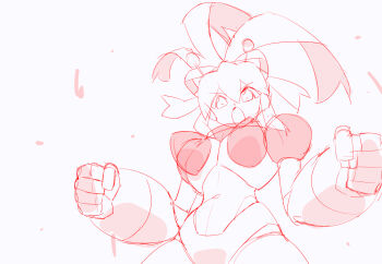  1girl :d aged_up android antennae arm_behind_back arm_up armor arms_up bikini bikini_armor black_gorget bodysuit breastplate breasts clenched_hands closed_mouth commentary_request covered_navel cowboy_shot earphones fighting_stance gorget groin hair_between_eyes hair_ribbon hairband headphones high_ponytail hyper_roll_(marvel_vs._capcom) joints kaidou_zx large_breasts lineart long_hair looking_at_viewer looking_down marvel_vs._capcom marvel_vs._capcom_2 mechanical_arms mechanical_legs mega_man_(classic) mega_man_(series) metal_gloves open_mouth ponytail radio_antenna ribbon robot robot_girl robot_joints roll_(mega_man) shoulder_armor sidelocks simple_background smile solo swimsuit white_background 