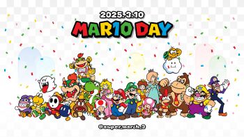 large_nose blonde_hair bob-omb boo_(mario) bowser bowser_jr. brown_fur brown_hair celebration chimpanzee claws cloud colored_skin crown diddy_kong dinosaur donkey_kong facial_hair fangs ghost gloves goomba gorilla green_skin hat highres koopa_troopa lakitu luigi mario mario_(series) mask mountain muscular mushroom mustache nabbit necktie nintendo overalls princess princess_daisy princess_peach red_hair rosalina shirt shoes shy_guy smile super_march_3 toad toadette turtle waluigi wario yoshi