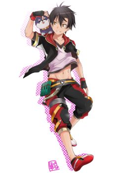  1boy cat child fingerless_gloves male_focus miyamoto_ikusa navel solo  rating:Sensitive score:8 user:Jellybooru