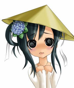  1girl @_@ alice_soft blush bokunoryuugi conical_straw_hat dai_(series) daiteikoku female_focus femu_beko flower hat solo tears ao_dai  rating:Sensitive score:4 user:jerooff