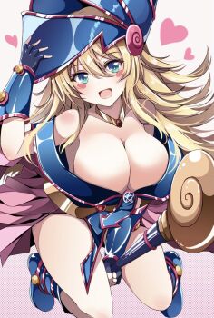 1girl alternate_breast_size_(larger) aqua_eyes bad_id bad_twitter_id bare_shoulders blonde_hair blue_footwear blush_stickers breasts cleavage dark_magician_girl duel_monster fingerless_gloves gloves hat highres large_breasts long_hair looking_at_viewer open_mouth revision smile solo staff thighs trista_(makkoivenus) wand wizard_hat yu-gi-oh! rating:Sensitive score:66 user:danbooru