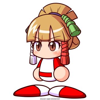  1girl artist_request baseball_uniform brown_eyes brown_hair chonmage copyright_notice honba_anko jikkyou_powerful_pro_yakyuu jikkyou_powerful_pro_yakyuu_(style) multicolored_shirt multicolored_shoes no_mouth official_art power_pro_appli rayman_limbs red_shirt red_shoes shirt shoes solo sportswear topknot two-tone_shirt two-tone_shoes white_background white_shirt white_shoes 