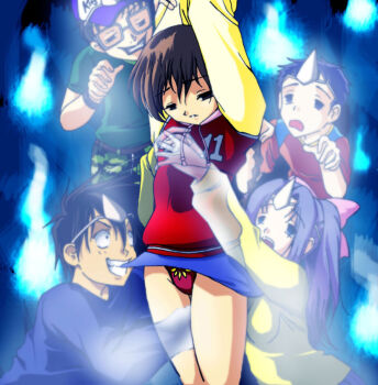  00s 2girls 3boys aoyama_hajime bow breasts brown_hair clothes_lift gakkou_no_kaidan_(anime) ghost grabbing_another's_breast groping imminent_gangbang imminent_rape kakinoki_leo koigakubo_momoko loli miyanoshita_keiichirou miyanoshita_satsuki molestation multiple_boys multiple_girls panties purple_hair red_panties skirt skirt_lift underwear  rating:Questionable score:19 user:grifo-0010