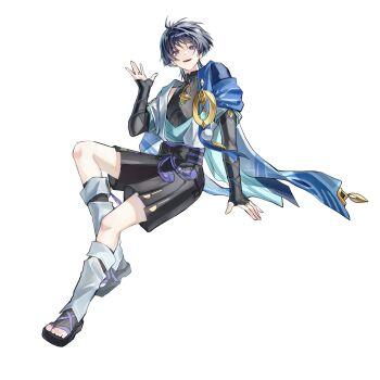  1boy anemo_symbol_(genshin_impact) aqua_gemstone aqua_hair aqua_kimono arm_at_side arm_support armor belt black_belt black_bodysuit black_bridal_gauntlets black_sandals black_shorts blue_cape blunt_ends bodysuit bridal_gauntlets bridal_legwear bright_pupils cape choppy_bangs chypuragy colored_inner_hair covered_collarbone eyeliner eyeshadow feathers furisode gem genshin_impact gold gold_ring grey_hair hakama hakama_shorts hand_up hashtag-only_commentary highres japanese_armor japanese_clothes juban kimono kote kurokote leg_warmers looking_at_viewer makeup male_focus mandarin_collar middle_ring multicolored_hair open_clothes open_hand open_kimono open_mouth pleated_shorts pom_pom_(clothes) purple_eyes purple_rope purple_sash red_eyeliner red_eyeshadow rope sandals sash scaramouche_(genshin_impact) shorts shoulder_peek sitting solo stirrup_legwear tassel teeth toeless_legwear toenails toes upper_teeth_only wanderer_(genshin_impact) white_background white_kimono white_leg_warmers white_pupils white_trim yellow_feathers zouri 
