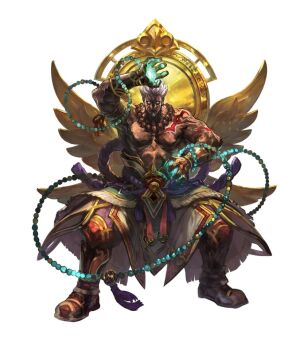  1boy abs beard boots facial_hair facial_mark full_body jewelry male_focus necklace official_art phantom_of_the_kill topless_male simple_background solo spiked_hair tattoo white_background white_hair yata_no_kagami yellow_eyes 