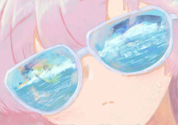  2girls absurdres banana_boat bikini black_bikini black_hair blue-tinted_eyewear blue_archive blue_eyes casino_(movie) close-up closed_mouth commentary english_commentary halo heterochromia highres hoshino_(blue_archive) hoshino_(swimsuit)_(blue_archive) inflatable_raft jpmc movie_reference multiple_girls ocean on_banana parody pink_hair red_halo reflection scene_reference serika_(blue_archive) serika_(swimsuit)_(blue_archive) solo_focus sunglasses sweatdrop swimsuit tinted_eyewear twintails wake_(wave) water white-framed_eyewear yellow_eyes 