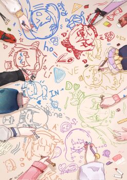  airani_iofifteen animal_ears anya_melfissa ayunda_risu blonde_hair brown_hair crayon drawing_(action) drawing_(object) highres holding holding_crayon hololive hololive_indonesia kaela_kovalskia kobo_kanaeru kureiji_ollie long_hair lyzas4 moona_hoshinova pavolia_reine sketching squirrel_girl vestia_zeta virtual_youtuber 