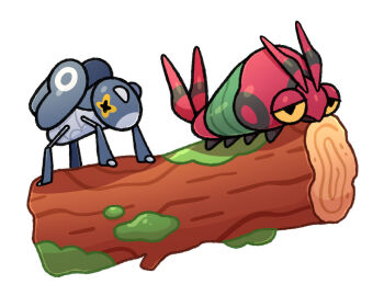  2others animal_focus antennae bug commentary english_commentary full_body gen_5_pokemon half-closed_eyes lexissketches log moss multiple_others nintendo no_humans nymble on_log pokemon pokemon_(creature) pokemon_focus simple_background venipede white_background yellow_eyes 