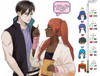  1boy 5girls ada_(naruto) akimichi_chouchou arm_warmers belt_buckle black_coat black_eyes black_hair blonde_hair blue_eyes blue_hair blue_nails blunt_bangs boruto:_two_blue_vortex braid buckle chibi chibi_inset chips_(food) coat dark-skinned_female dark_skin earrings english_text eyebrow_piercing face_piercing facial_mark facial_tattoo food frown glasses grey_eyes highres holding holding_food ifevilwhyuhot jacket jewelry kakei_sumire kawaki_(boruto) konohagakure_symbol like_and_retweet low_twin_braids messy_hair multicolored_hair multiple_girls naruto_(series) necklace orange_eyes orange_hair piercing pink_hair potato_chips purple_shirt shirt short_hair sleeveless sleeveless_coat stud_earrings tattoo twin_braids twintails two-tone_hair uchiha_sarada undercut uzumaki_himawari very_dark_skin whisker_markings white_jacket 