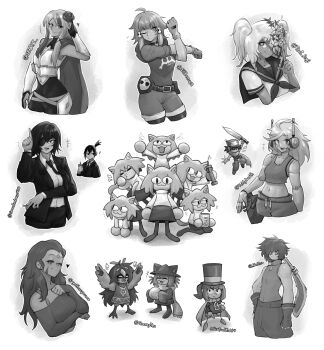  ! +++ +_+ 1other 3boys 6+girls a_hat_in_time absurdres ahoge alula_(oneshot) android animal_ears armor bomb breasts cape cat_ears cat_girl cat_tail chainsaw_man character_request cigarette closed_eyes closed_mouth collarbone collared_shirt copyright_request cross-body_stretch curly_brace dark-skinned_female dark_skin doukutsu_monogatari ear_piercing explosive eyepatch facial_mark fingerless_gloves flower gloves greyscale hair_flower hair_ornament hannesfkr hat hat_kid hayakawa_aki highres himeno_(chainsaw_man) holding holding_cigarette index_finger_raised long_hair long_sidelocks looking_at_viewer medium_breasts monochrome multicolored_hair multiple_boys multiple_girls navel neckerchief necktie neco-arc niko_(oneshot) oneshot_(game) pantyhose piercing pilk pipe_bomb ponytail quote_(cave_story) shirt short_hair short_ponytail short_sleeves short_twintails shorts sidelocks skull_hair_ornament small_breasts smile smoking tail top_hat tsukihime twintails two-tone_hair x_hair_ornament 