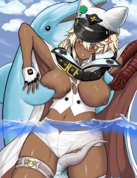  1girl animal_penis animated animated_gif bestiality black_skin blonde_hair breasts cloak colored_skin commentary cum cum_in_pussy cum_on_body dark-skinned_female dark_skin dolphin dolphin_penis english_commentary facial gift_art guilty_gear hat large_breasts nipples noi_(artist) penis pussy ramlethal_valentine rape self-upload sex short_shorts shorts thigh_strap torn_clothes underwater underwater_sex vest white_cloak white_hat white_shorts white_vest 