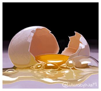 border broken_egg commentary egg egg_(food) egg_yolk english_commentary food food_focus highres no_humans original painterly realistic signature still_life victoria_putinski white_border 