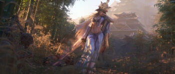  abs ashina_isshin gender_request genderswap highres japanese_(nationality) japanese_clothes sekiro:_shadows_die_twice stomach sword tree weapon  rating:Explicit score:13 user:kietsutwinblades