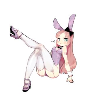  1boy animal_ears blue_eyes bluerancel bow bowtie detached_collar fake_animal_ears garter_straps high_heels long_hair male_focus namine_ritsu playboy_bunny rabbit_ears red_hair solo thighhighs trap utau wrist_cuffs 