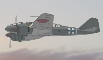  absurdres aircraft airplane cloud cockpit commentary_request flying grey_sky highres ki-46 no_humans original propeller sky sunset tbf_(torigoya) vehicle_focus 