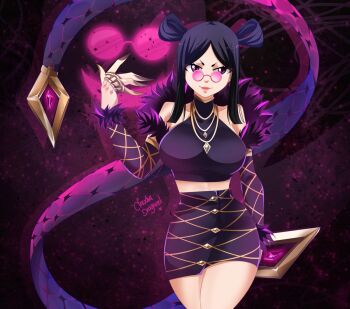  1girl black_hair breasts claudia_dragneel cowboy_shot fairy_tail female_focus large_breasts league_of_legends looking_at_viewer minerva_orlando solo standing  rating:Questionable score:11 user:CeliaLover
