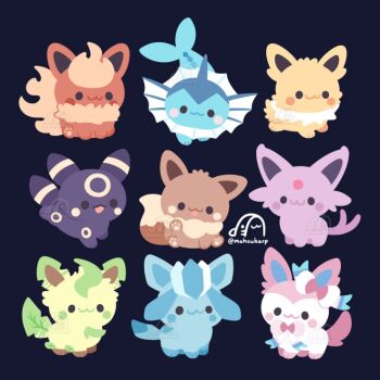  :3 :d animal_focus black_background bow chibi chibi_only commentary eevee espeon evolutionary_line fins fish_tail flareon fluffy forked_tail gen_1_pokemon gen_2_pokemon gen_4_pokemon gen_6_pokemon glaceon jolteon leafeon mahoukarp nintendo no_humans no_lineart open_mouth pawpads pokemon pokemon_(creature) pokemon_focus ribbon simple_background sitting smile solid_circle_eyes sylveon tail umbreon vaporeon watermark 