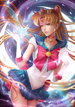 1girl artist_name bishoujo_senshi_sailor_moon bishoujo_senshi_sailor_moon_(first_season) blonde_hair blue_eyes blue_sailor_collar blue_skirt bow choker covered_navel cowboy_shot crescent crescent_earrings earrings eyelashes facebook_username female_focus floating floating_hair gloves highleg jewelry large_bow lens_flare lips long_hair maboroshi_no_ginzuishou magion02 parted_lips pendant pink_bow pleated_skirt red_bow sailor_collar sailor_moon short_sleeves signature skirt solo star_(symbol) star_earrings tiara tsukino_usagi twintails upper_body very_long_hair watermark web_address white_gloves  rating:Sensitive score:24 user:danbooru