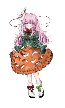  ankle_boots arched_bangs asymmetrical_footwear blouse blush boots breasts buttons clothes_lift clothing_cutout collared_shirt convenient_censoring expressionless eyes_visible_through_hair fox_mask groin hata_no_kokoro highres juliet_sleeves large_breasts lifting_own_clothes long_hair long_skirt long_sleeves looking_at_viewer mask mask_on_head midriff midriff_peek mismatched_footwear multicolored_buttons navel neck_ribbon no_panties ougiikun pink_eyes pink_hair plaid_clothes plaid_shirt puffy_sleeves revealing_clothes ribbon shirt skirt skirt_lift touhou wide_sleeves 