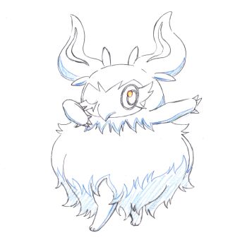  aromatisse commentary_request eyelashes gen_6_pokemon highres kuroki_shigewo lineart nintendo no_humans one_eye_closed pokemon pokemon_(creature) pokemon_focus simple_background sketch traditional_media white_background 