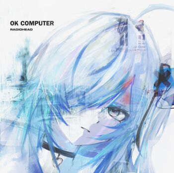  1girl absurdres ahoge album_cover_redraw black_choker choker derivative_work hair_over_one_eye highres hololive hololive_english long_hair looking_at_viewer nanashi_mumei nanashi_mumei_(emo) parted_lips portrait radiohead_(band) saltdcrmell side_ponytail solo virtual_youtuber white_background 