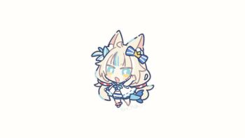  1girl animal_ear_fluff animal_ears blonde_hair blue_bow blue_eyes blue_sailor_collar blue_shorts blue_streaks blunt_bangs blush_stickers bow cat_ears chibi chibi_only dress fins fish_girl fish_tail full_body hair_bow hand_up indie_virtual_youtuber lifebuoy_anklet lifebuoy_hair_ornament long_hair low_twintails multicolored_hair one_side_up open_mouth sailor_collar sameko_saba shorts simple_background sleeveless sleeveless_dress solo standing streaked_hair striped_bow tail twintails twitter_username virtual_youtuber white_background white_dress yusugu_(x_ysg) 