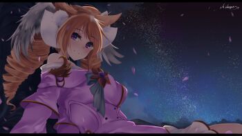  2021 angel_girl artist_name dress indie_virtual_youtuber mikagemaru_(mikage000) night orange_hair outdoors purple_dress purple_eyes sitting stars sylatria  rating:General score:0 user:tyciol