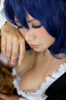 apron blue_hair breasts chouzuki_maryou cosplay closed_eyes large_breasts maid maid_apron photo_(medium) plump seikon_no_qwaser thick_thighs thighhighs thighs yamanobe_tomo rating:Explicit score:12 user:H-Viruz