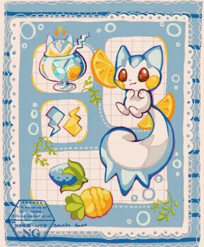  artist_name berry_(pokemon) brown_eyes bubble commentary_request electricity food fruit gen_4_pokemon highres lemon nintendo no_humans pachirisu pinap_berry pokemon pokemon_(creature) rawst_berry smile solo toro_nika twitter_username 