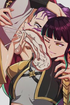 1futa 2girls absurdres ahegao black_hair braid braided_ponytail breasts brown_eyes cum cum_in_mouth cum_in_nose cum_in_throat deepthroat ejaculation facial_mark fellatio fidget4827 futa_with_female futanari hand_on_another's_head head_grab highres irrumatio kpop_demon_hunters large_penis long_hair makeup medium_breasts mira_(kpop_demon_hunters) multiple_girls oral penis pink_lips purple_hair red_hair rolling_eyes rumi_(kpop_demon_hunters) runny_makeup smile testicles turtleneck very_long_hair x-ray yellow_eyes zoey_(kpop_demon_hunters) rating:Explicit score:92 user:danbooru