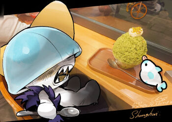  1other alternate_color angry artist_name bird black_eyes blank_eyes blue_hair blunt_bangs blush bowl_cut chair colored_skin covered_eyes dated dessert food from_side gen_3_pokemon hair_over_eyes holding holding_spoon ice_cream indoors letterboxed licking nintendo on_chair open_mouth outside_border photo_background pokemon pokemon_(creature) profile ralts saliva sharp_teeth shiny_pokemon short_hair signature sitting solid_circle_eyes solo_focus spoon table teeth tongue tongue_out tray twitter_username white_skin window yueryu_(taroyuer2)  rating:General score:0 user:AngryZapdos