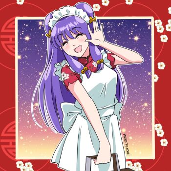 1girl china_dress chinese_clothes double_bun dress hair_bun long_hair purple_hair ranma_1/2 shampoo_(ranma_1/2) sidelocks